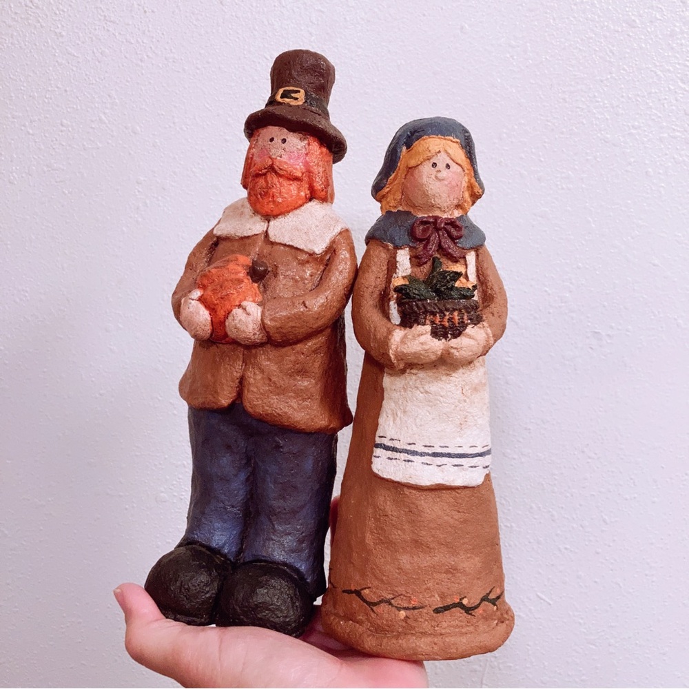 2 Vintage Primitive, THT Designs, Paper Mache Grunge Hand-painted Farm Maiden